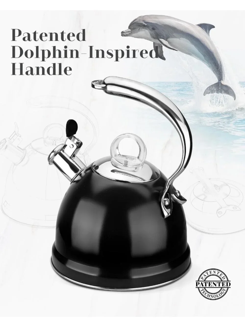 2.5 Qt Stainless Steel Whistling Tea Kettle for Gas, Electric Induction Black